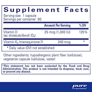Foto 2 | Suplemento Pureheart K2d De Pure Encapsulations, 60 Cápsulas - Venta Internacional.