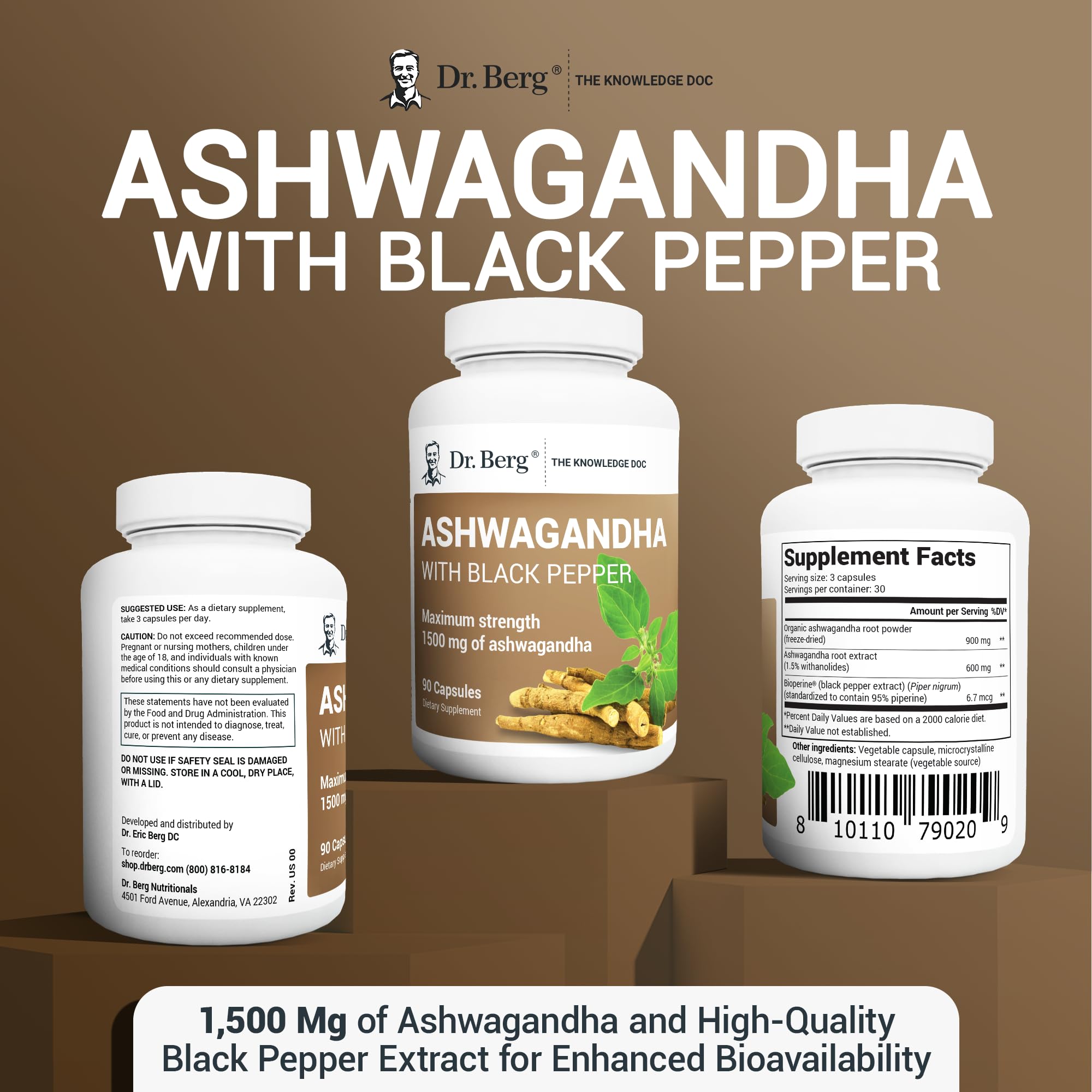 Foto 7 pulgar | Suplemento Dr. Berg En Cápsulas De Ashwagandha 90 X 1500 Mg - Venta Internacional.