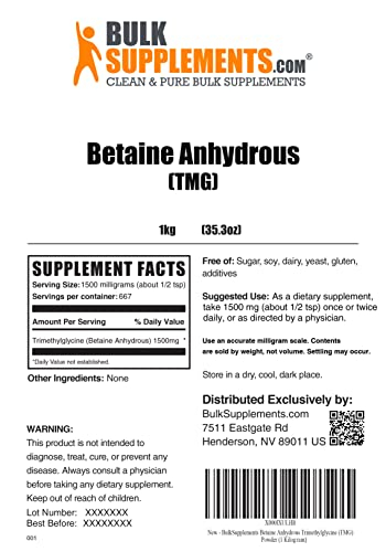 Foto 3 pulgar | Suplemento Bulksupplements.com Trimetilgel De Betaína Anhidro - Venta Internacional.