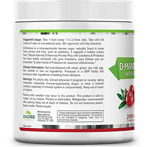 Foto 8 pulgar | Suplemento Zazzee D-mannose Powder Plus Con Probióticos 192 Ml - Venta Internacional.