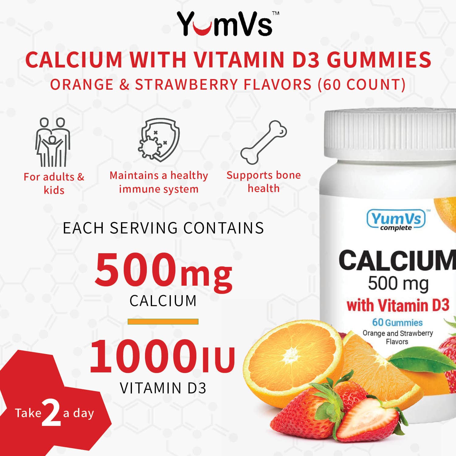 Foto 3 pulgar | Gomitas De Calcio Y Vitamina D3 Supplement Yumvs, 60 Unidades - Venta Internacional.