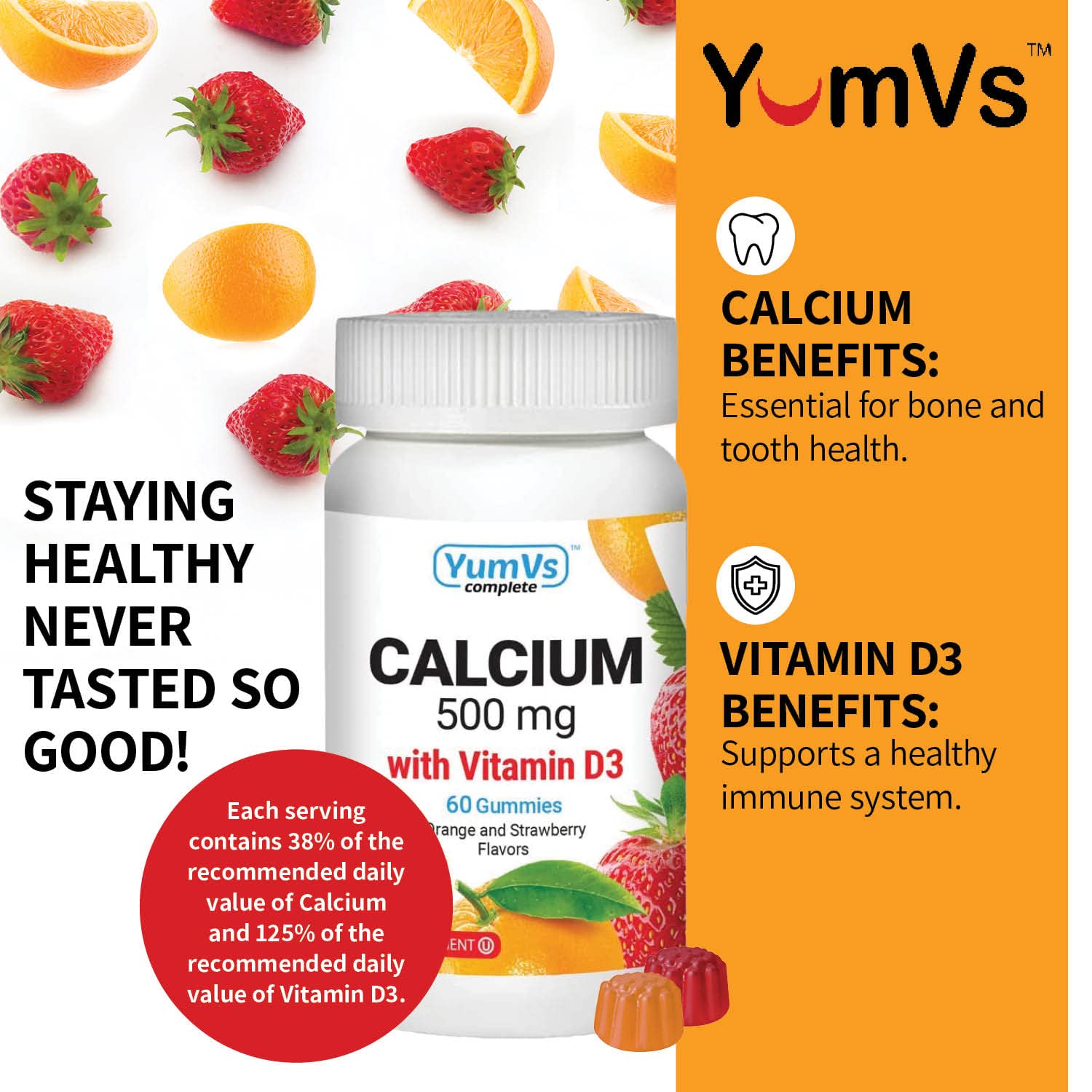 Foto 4 pulgar | Gomitas De Calcio Y Vitamina D3 Supplement Yumvs, 60 Unidades - Venta Internacional.
