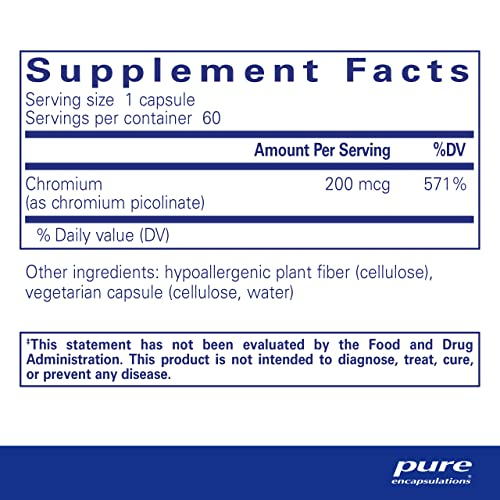 Foto 2 | Suplemento: Pure Encapsulations: Picolinato De Cromo, 200 Mcg, 60 - Venta Internacional.