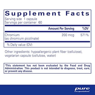 Foto 2 | Suplemento: Pure Encapsulations: Picolinato De Cromo, 200 Mcg, 60 - Venta Internacional.