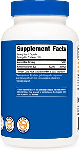 Foto 8 pulgar | Suplemento Nutricost De Vitamina B2 (riboflavina) 400 Mg 120 Cápsulas - Venta Internacional.