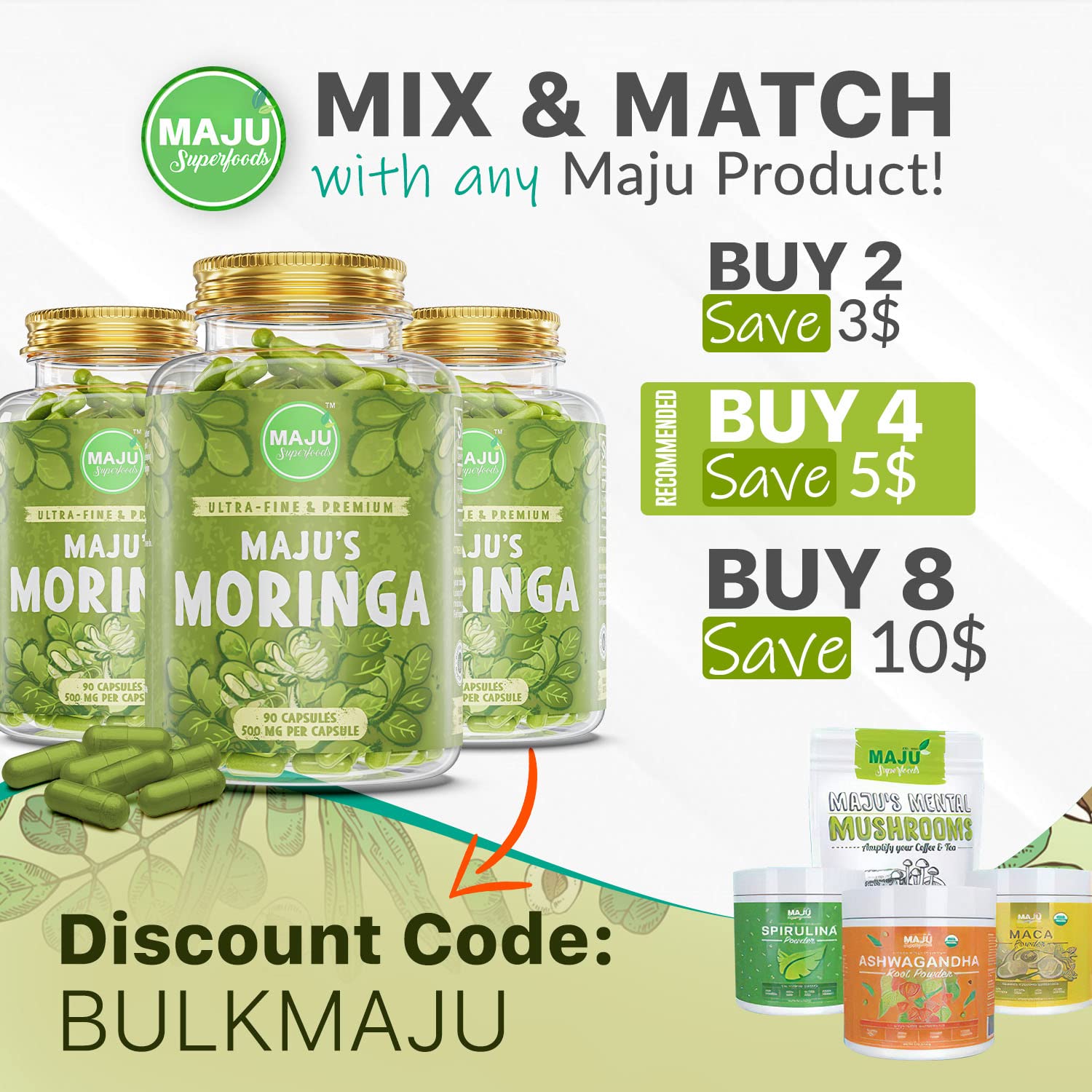 Foto 4 | Suplemento: Cápsulas De Moringa Orgánica Maju Superfoods - Venta Internacional.