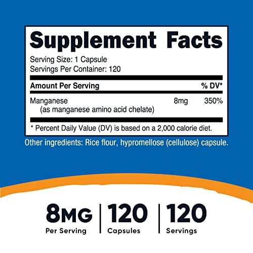 Foto 3 pulgar | Suplemento Nutricost Manganeso Quelado 8 Mg 120 Cápsulas - Venta Internacional.