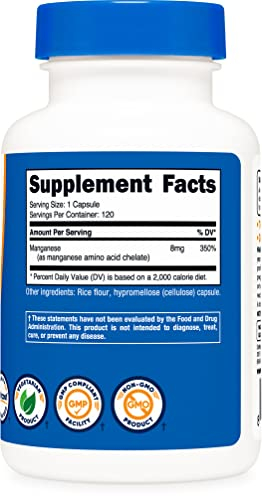 Foto 5 pulgar | Suplemento Nutricost Manganeso Quelado 8 Mg 120 Cápsulas - Venta Internacional.