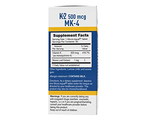 Foto 5 pulgar | Suplemento De Vitamina K2 Mk-4 De Fuente Superior, 500 Mcg, 60 Tabletas - Venta Internacional.