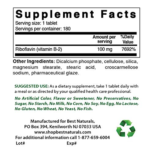 Foto 3 pulgar | Suplemento Best Naturals De Vitamina B2 (riboflavina) 100 Mg 180 T - Venta Internacional.