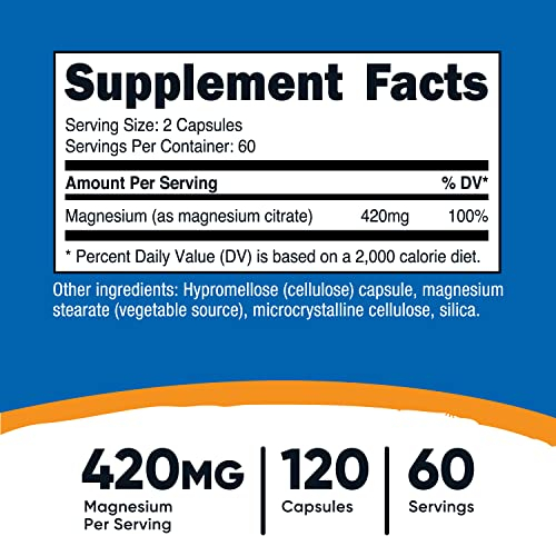 Foto 3 pulgar | Suplemento Nutricost Citrato De Magnesio 420 Mg 120 Cápsulas - Venta Internacional.
