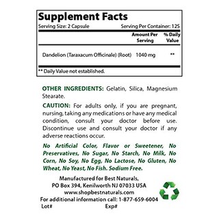 Foto 2 | Suplemento Best Naturals Raíz De Diente De León 520 Mg 250 Cápsulas - Venta Internacional.