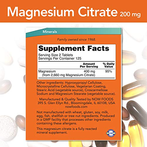 Foto 3 pulgar | Suplemento Now Citrato De Magnesio 200 Mg 250 Comprimidos - Venta Internacional.