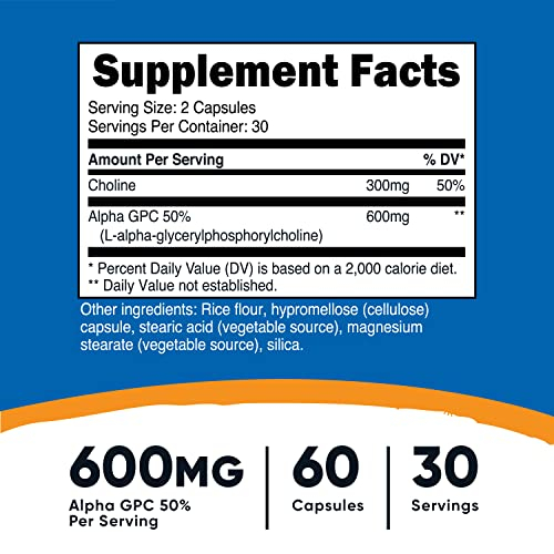 Foto 3 pulgar | Suplemento Nutricost Alpha Gpc 300 Mg 60 Cápsulas Glu Sin Ogm - Venta Internacional.