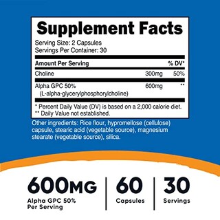Foto 2 | Suplemento Nutricost Alpha Gpc 300 Mg 60 Cápsulas Glu Sin Ogm - Venta Internacional.