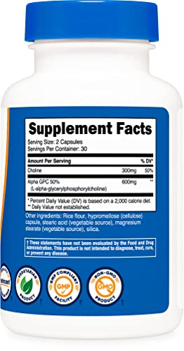 Foto 5 pulgar | Suplemento Nutricost Alpha Gpc 300 Mg 60 Cápsulas Glu Sin Ogm - Venta Internacional.