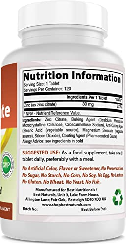 Foto 3 pulgar | Suplementos Best Naturals Zinc 30 Mg De Citrato De Zinc 120 Comprimidos - Venta Internacional.