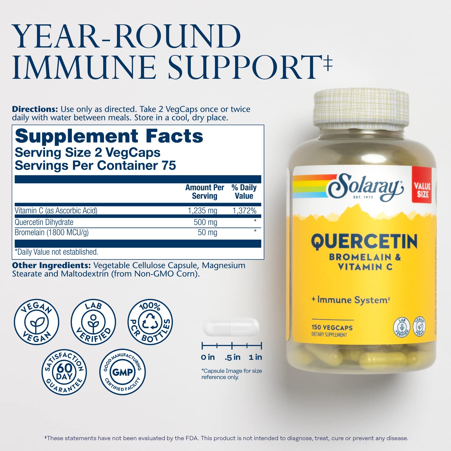 Foto 3 pulgar | Suplemento Solaray: Quercetina, Bromelina Y Vitamina C, 60 Cápsulas - Venta Internacional.