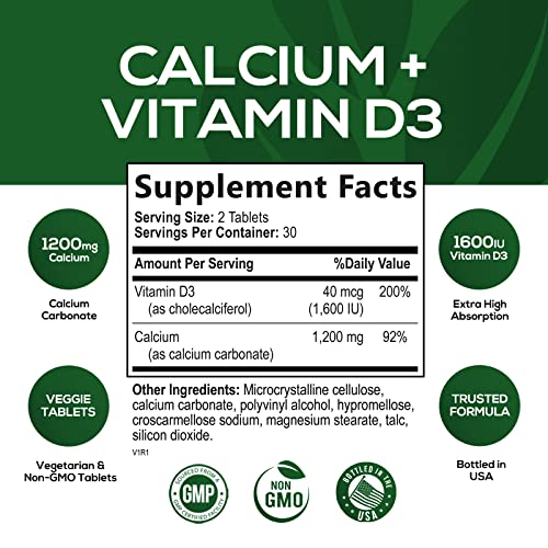 Foto 3 pulgar | Suplemento De Calcio De Nature's Nutrition De 1200 Mg Más Vitamina D3 16 - Venta Internacional.