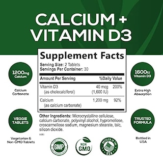 Foto 2 | Suplemento De Calcio De Nature's Nutrition De 1200 Mg Más Vitamina D3 16 - Venta Internacional.