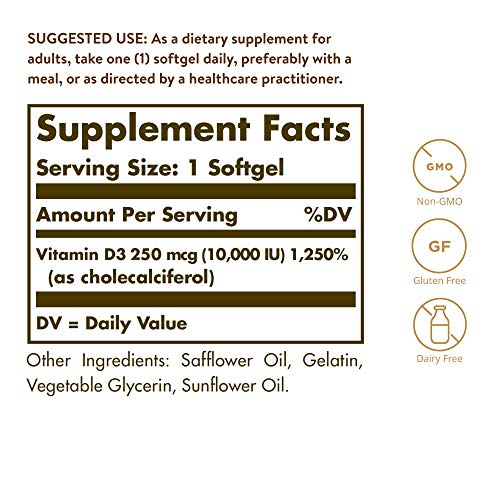 Foto 3 pulgar | Suplemento Solgar De Vitamina D3, Colecalciferol, 250 Mcg, 10000 Ui - Venta Internacional.