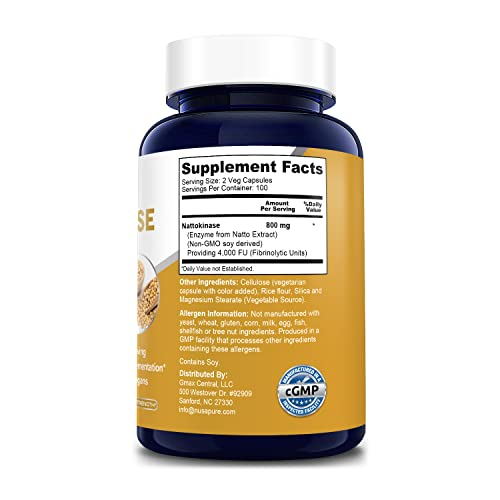 Foto 3 pulgar | Suplemento Nusapure Nattokinase 4000 Fu 200 Cápsulas Vegetarianas - Venta Internacional.