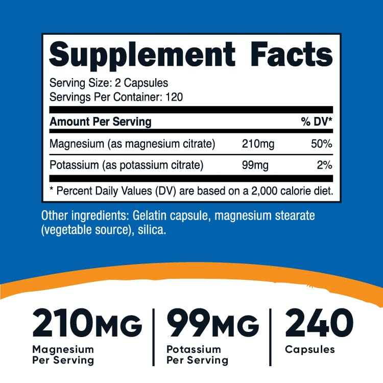 Foto 3 pulgar | Suplemento Nutricost De Potasio 99 Mg De Magnesio Y 210 Mg De Citratos - Venta Internacional.