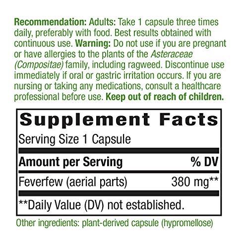 Foto 4 pulgar | Suplemento Nature's Way Feverfew 380 Mg 180 Unidades - Venta Internacional.
