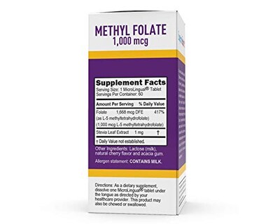Foto 2 | Suplemento De Metilfolato 5-mthf De Fuente Superior, 1000 Mcg, 60 Ta - Venta Internacional.
