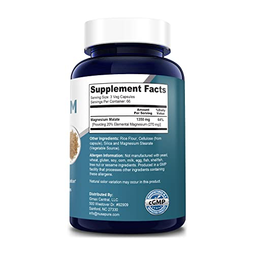 Foto 3 pulgar | Suplemento De Malato De Magnesio Nusapure 1350 Mg 200 Cápsulas - Venta Internacional.