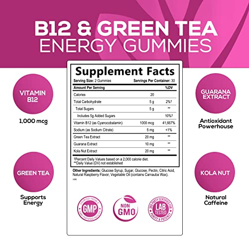 Foto 3 pulgar | Energy Gummies Nature's Nutrition, Vitamina B12, Té Verde, 60 - Venta Internacional.