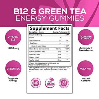 Foto 2 | Energy Gummies Nature's Nutrition, Vitamina B12, Té Verde, 60 - Venta Internacional.