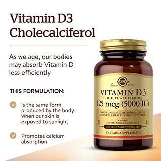 Foto 2 | Suplemento Solgar De Vitamina D3 125 Mcg (5000 Ui) 120 Cápsulas - Venta Internacional.