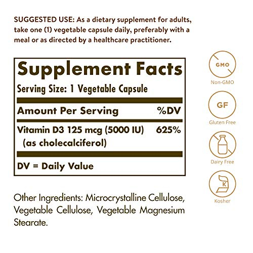 Foto 5 pulgar | Suplemento Solgar De Vitamina D3 125 Mcg (5000 Ui) 120 Cápsulas - Venta Internacional.