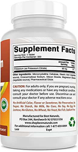 Foto 6 pulgar | Suplemento Best Naturals Citrato De Potasio 99 Mg 500 Comprimidos - Venta Internacional.