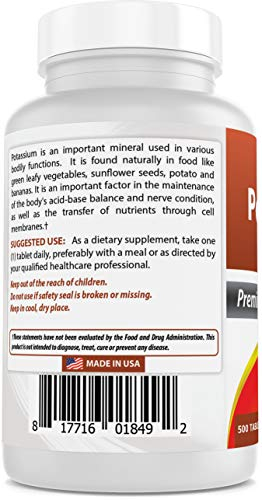 Foto 7 pulgar | Suplemento Best Naturals Citrato De Potasio 99 Mg 500 Comprimidos - Venta Internacional.