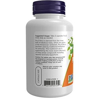 Foto 3 | Supplement Now Pau D'arco Herbal Support 100 Cápsulas Vegetarianas - Venta Internacional.
