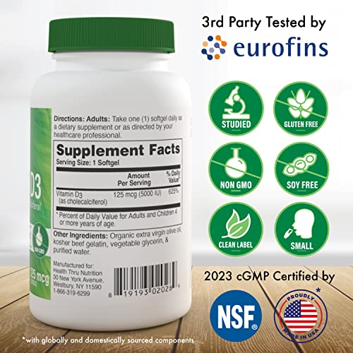 Foto 3 pulgar | Suplemento De Vitamina D3 De Health Thru Nutrition, 5000 Ui, 125 Mcg - Venta Internacional.