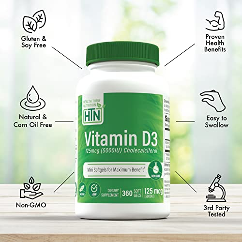 Foto 4 pulgar | Suplemento De Vitamina D3 De Health Thru Nutrition, 5000 Ui, 125 Mcg - Venta Internacional.