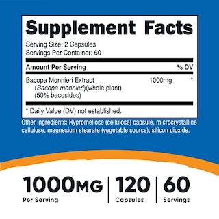 Foto 2 | Suplemento Nutricost Bacopa Monnieri 1000 Mg 120 Cápsulas - Venta Internacional.