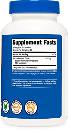 Foto 5 pulgar | Suplemento Nutricost Bacopa Monnieri 1000 Mg 120 Cápsulas - Venta Internacional.