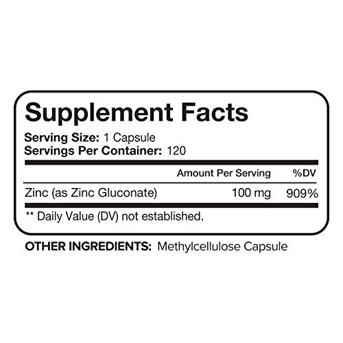 Foto 4 pulgar | Suplemento Nutrivein Premium De Gluconato De Zinc 100 Mg 120 Cápsulas - Venta Internacional.