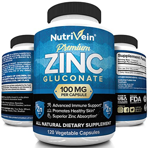 Foto 5 pulgar | Suplemento Nutrivein Premium De Gluconato De Zinc 100 Mg 120 Cápsulas - Venta Internacional.