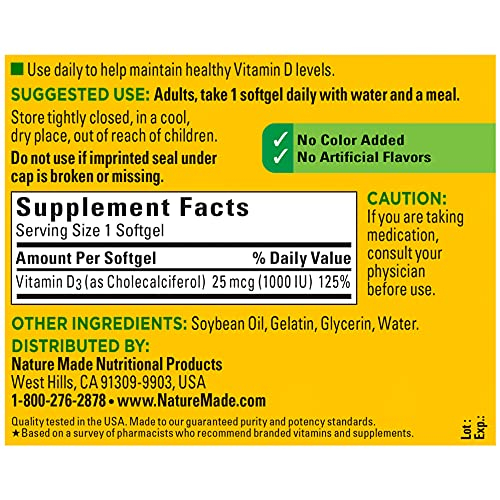 Foto 3 pulgar | Suplemento De Vitamina D3 De La Naturaleza, 1000 Ui, 180 Cápsulas Blandas - Venta Internacional.