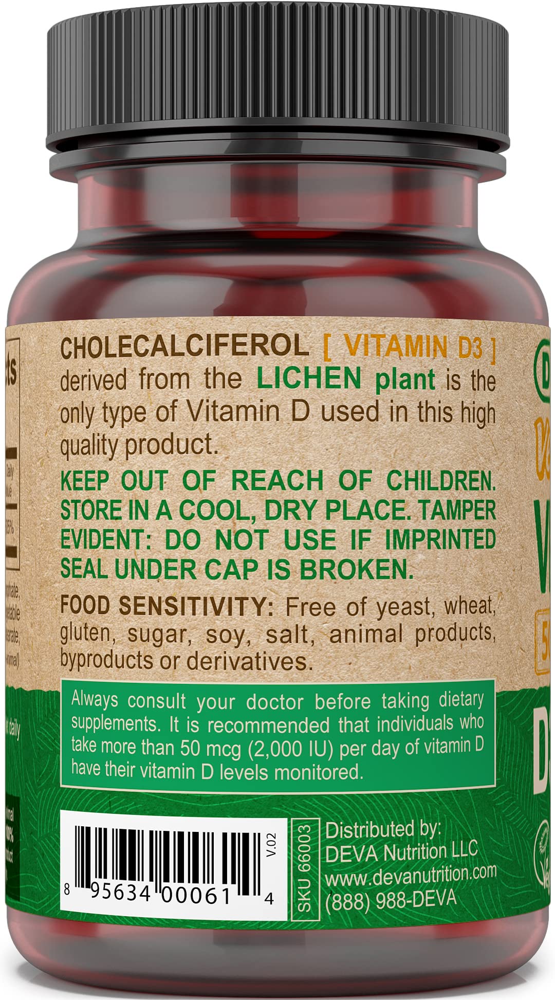 Foto 4 pulgar | Suplemento Deva De Vitamina D3 5000 Ui Sunshine 125 Mcg Vegano - Venta Internacional.