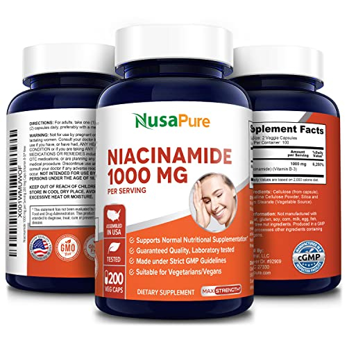 Foto 4 | Suplemento De Niacinamida Nusapure 1000 Mg 200 Cápsulas Vegetarianas - Venta Internacional.