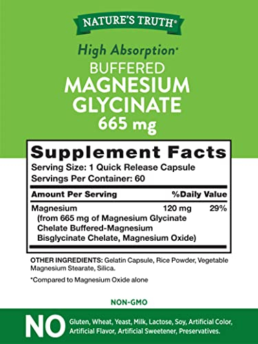 Foto 5 pulgar | Suplemento Nature's Truth De Glicinato De Magnesio 665 Mg 60 Cápsulas - Venta Internacional.