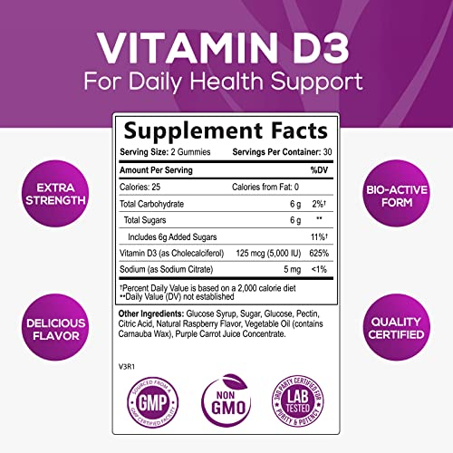 Foto 3 pulgar | Gomitas De Vitamina D3 Nature's Nutrition 5000 Ui 125 Mcg 60 - Venta Internacional.