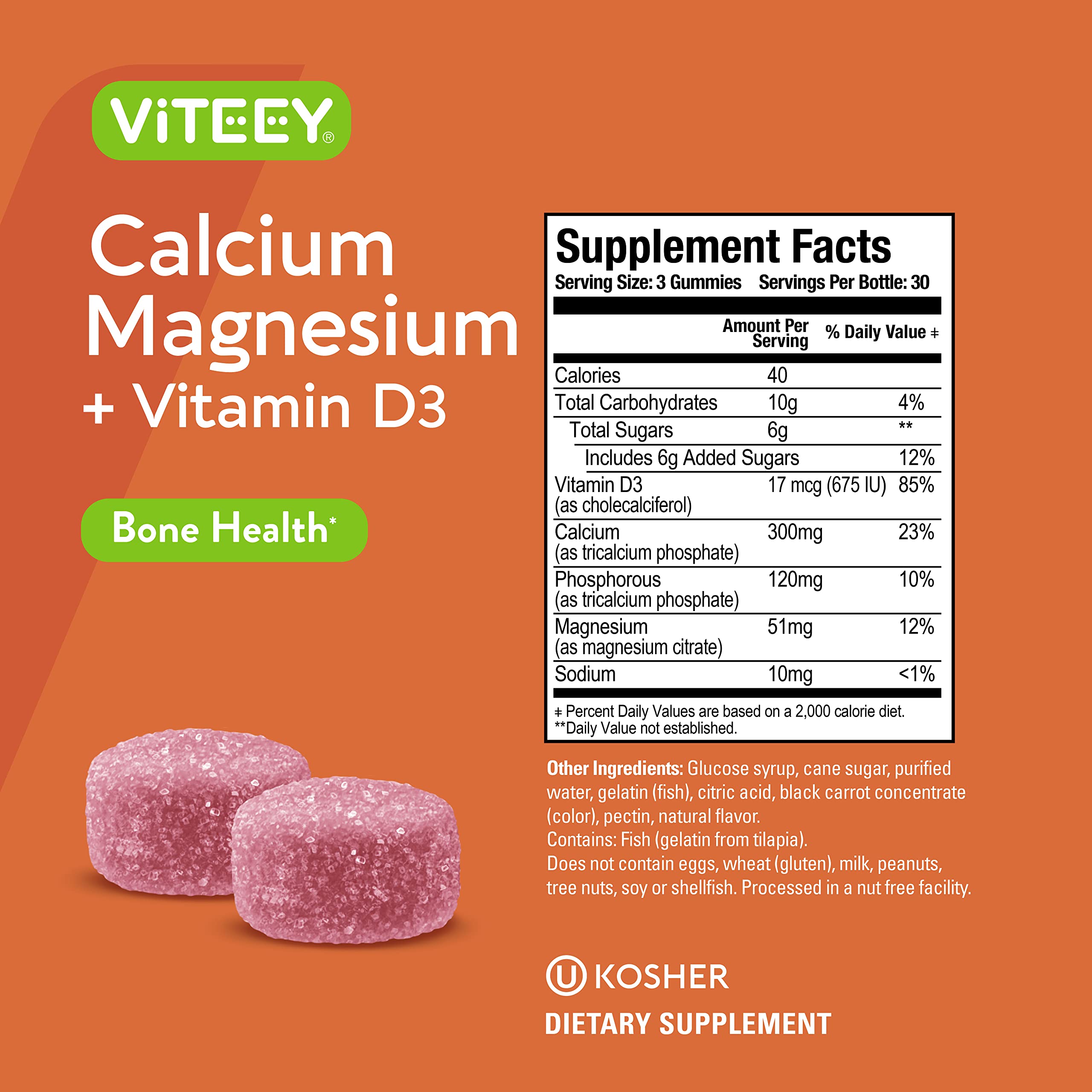 Foto 5 pulgar | Complementa Las Gomitas De Calcio Y Magnesio Viteey Con Vitamina D3 - Venta Internacional.