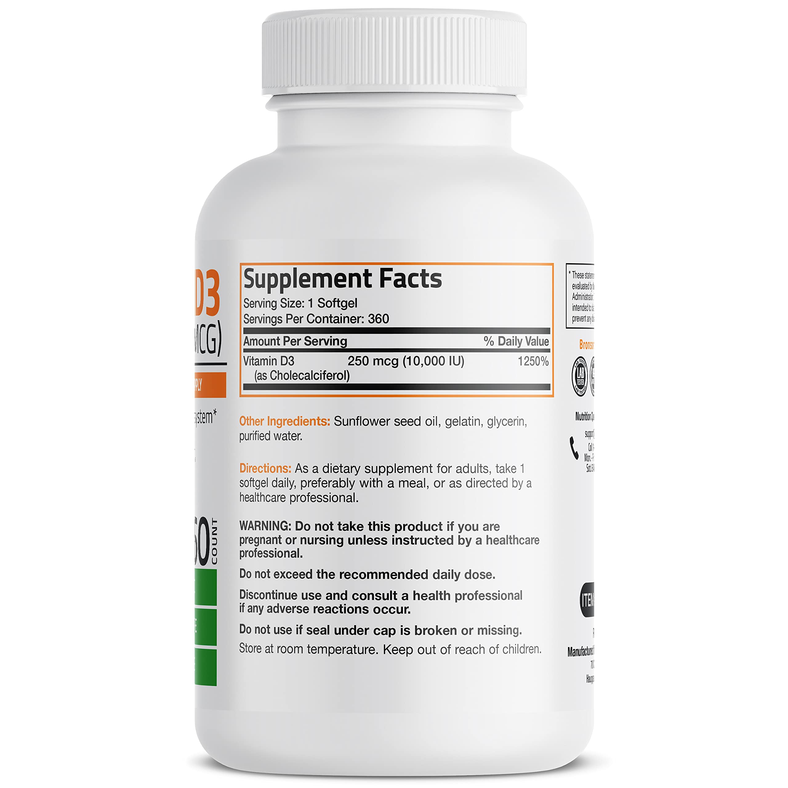 Foto 3 pulgar | Suplemento Bronson De Vitamina D3 De 10.000 Ui (250 Mcg) De Alta Potencia - Venta Internacional.